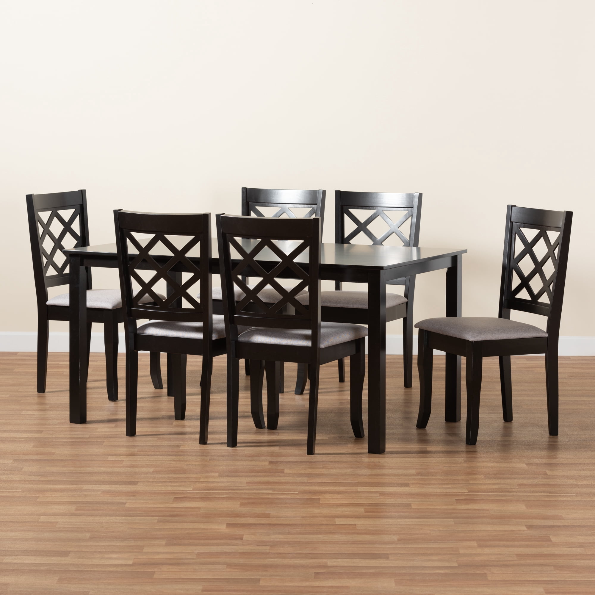 Baxton Studio Verner Modern and Contemporary Grey Fabric Upholstered and Dark Brown Finished Wood 7-Piece Dining Set