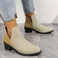 thumbnail image 6 of Bnwani Women Boots Footwear New Winter Pile Toe Chunky Ankle Leather Splicing Suede Boot Beige Size 4, 6 of 9
