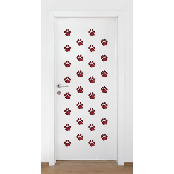 Animal Wall Decal Set of Fifteen Vibrant Red Paw Prints Pair Bedroom Wall Decal for Children Dog Cute Themed Room Decal - Size: 18 In x 15 In