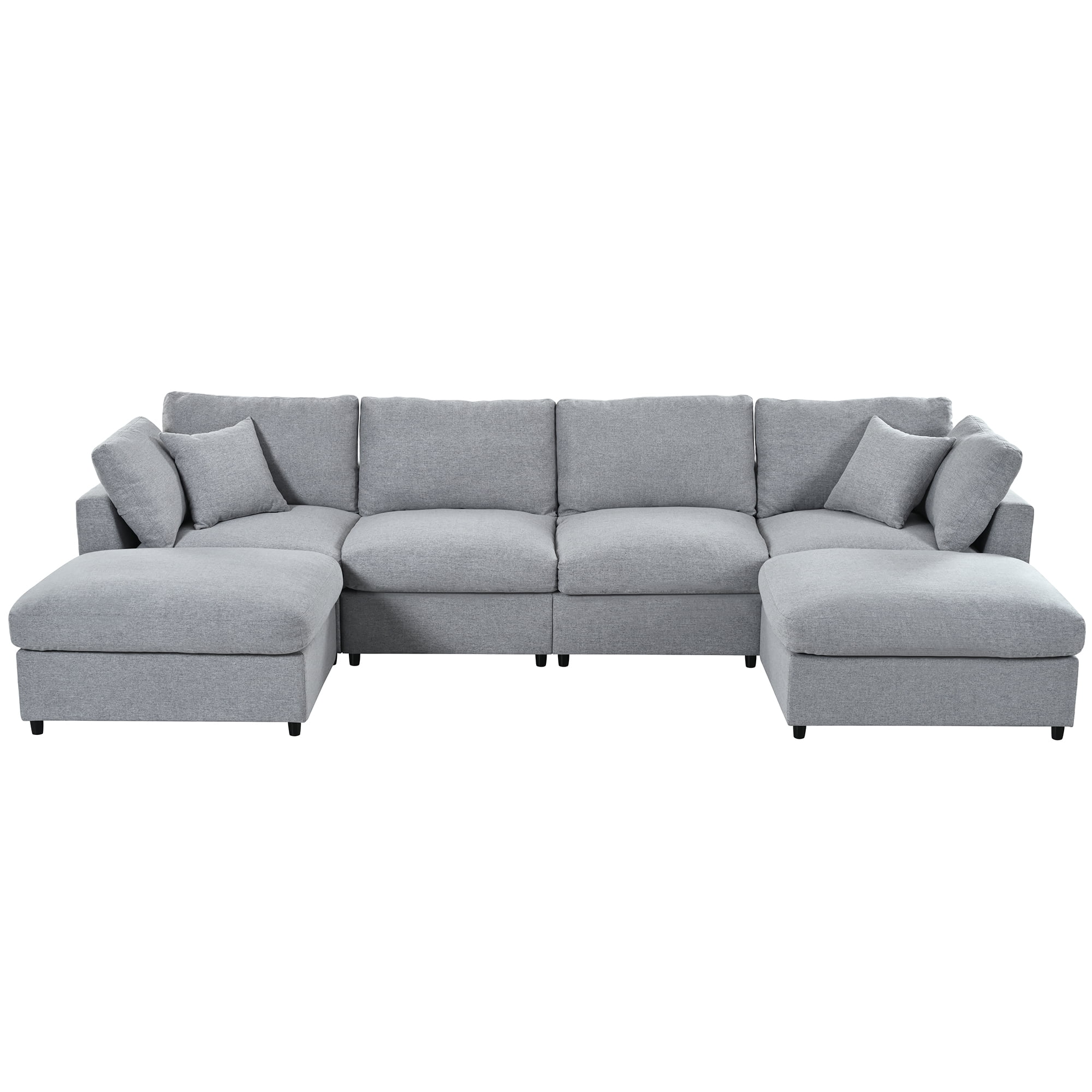 Mintazer 128" Large U-Shaped Modular Sectional Sofa with 2 Removable Ottomans, Chenille Upholstered 6 Piece Sofa with Cushions for Living Room, Grey