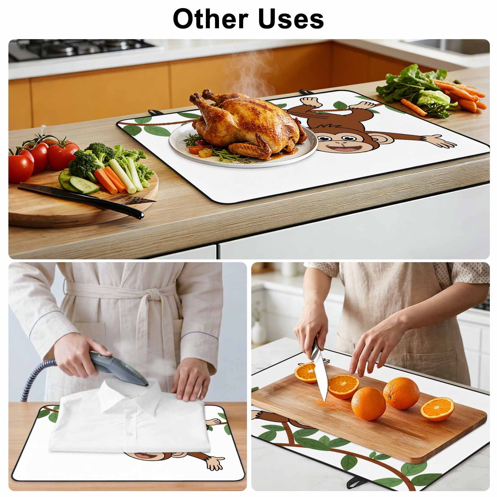 Brown Cute Monkey Stove Top Cover for Electric Stove, Heat-proof & Non Slip Glass Top Stove Cover Protector, Playing Funny Animal on Branch Kitchen Flat Cooktop Rubber Mat 24x21 Inches