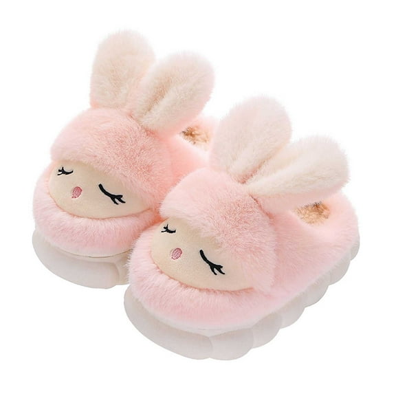 WZEIIOT Toddler Kids Girls Slippers Winter Lovely Cartoon Closed Eyed Bunny Cozy Non- Indoor Footwear Daily Use Comfort Warm Fuzzy Bedroom House Shoes Us Size:11