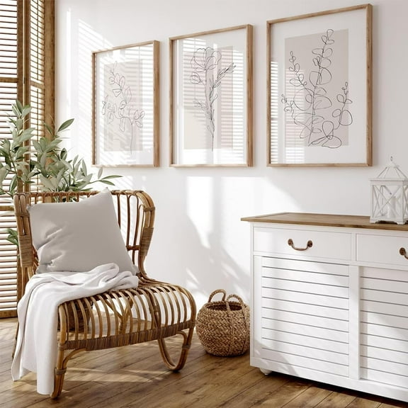 Neutral Botanical Prints Wall Art Decor Plant Minimalist Canvas Pictures Vintage Beige Wall Art Modern Farmhouse Line Poster Boho Abstract Painting Artwork for Bedroom 12x16 Inch Unframed Set of 3