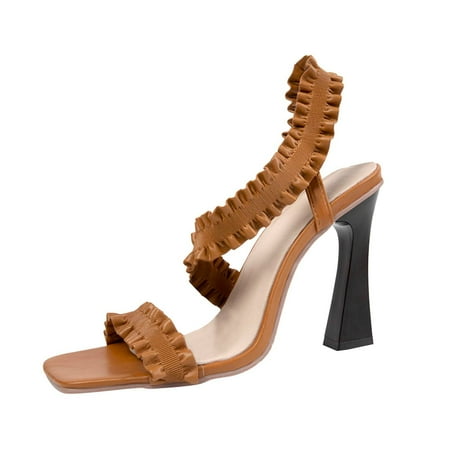 

Sandals Women Ladies Shoes Fashion Pleated Casual Open Toe Buckle Band Sandals Pearl Heel High Heel Sandals