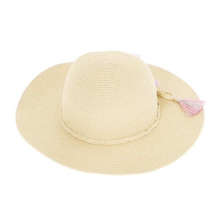 Floppy Straw Hat with Pom Poms