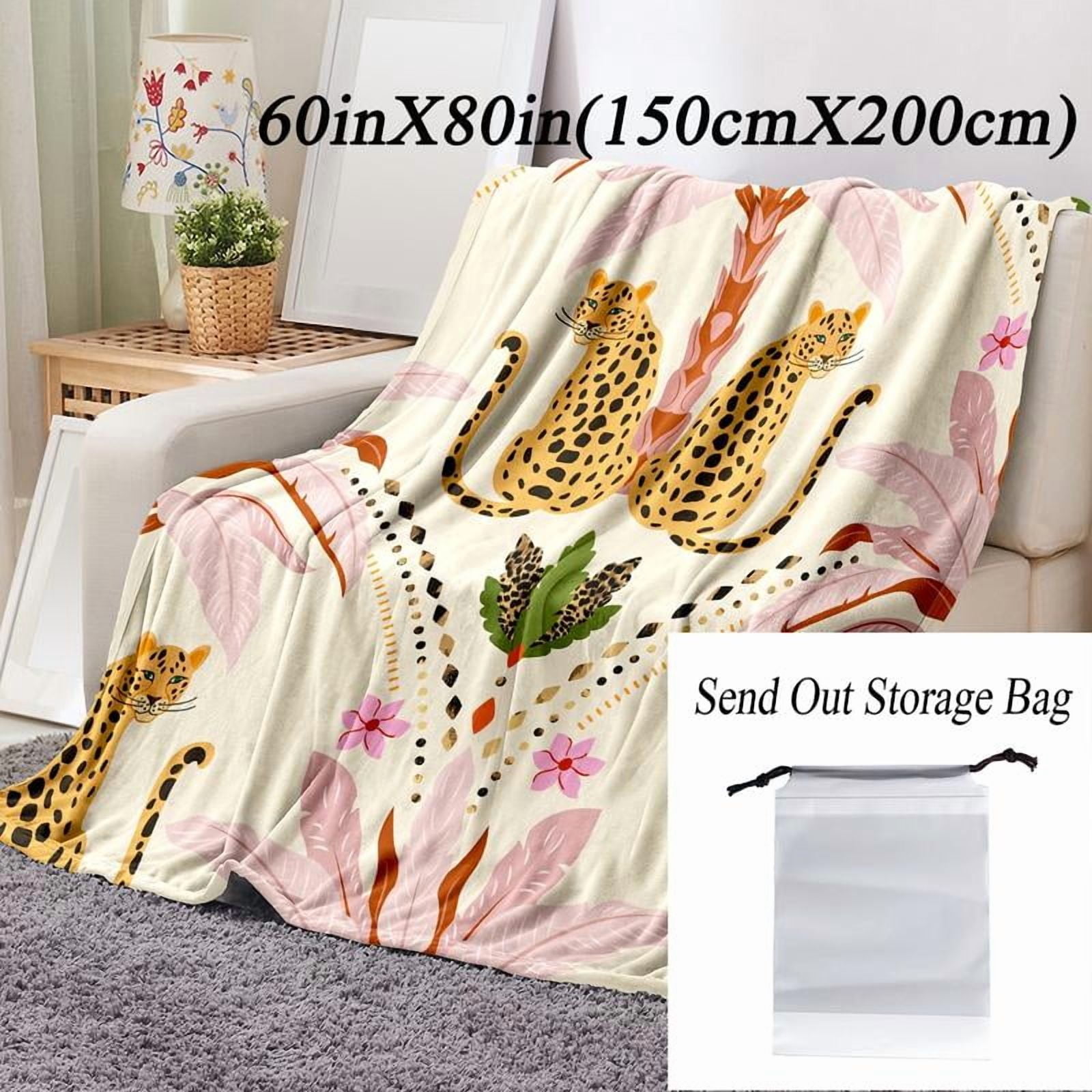 Bohemian Leopard Flannel Blanket, Leopard Pattern Blanket, Soft Warm Sofa Bed Throw, Lightweight Travel Camping Office Chair Cover, Ideal Gift for Home Comfort