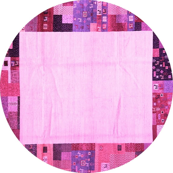 Ahgly Company Machine Washable Indoor Round Solid Pink Modern Area Rugs, 8' Round