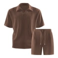 thumbnail image 5 of Yaoyar Men's Ribbed Shirt and Shorts Set, Short Sleeve, Drawstring Waist, Casual Summer Outfit, 5 of 6