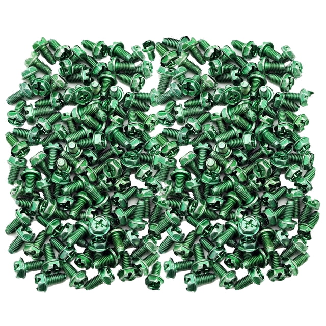Tornillos de puesta a tierra HEVIDUBANA #10 hexagonales verdes, 100 piezas