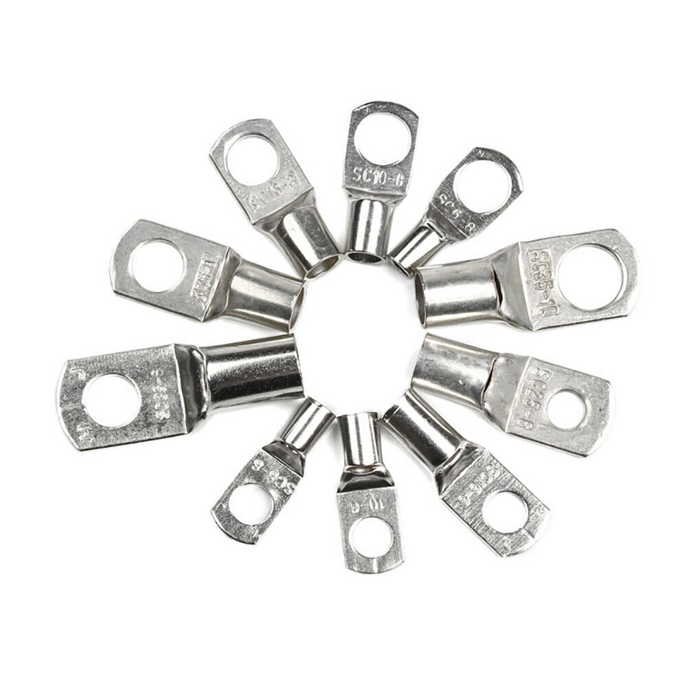 100Pcs Tin-Plated Copper Terminals Battery Cable Ends Lugs Ring Connectors Kit