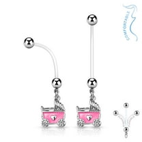 Pregnancy Belly Rings Bioflex Surgical Steel Pregnant Navel Naval Baby Stroller - Pink
