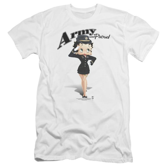 Betty Boop Army Boop Premium Canvas T-Shirt Adult Slim Fit 30/1 White