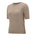 thumbnail image 4 of Dwellite Womens Short Sleeve Sweaters Wool Crew Neck Sweater Shirts Business Casual Work Tops 2026 Summer Spring Knit Tops Khaki 2XL, 4 of 7