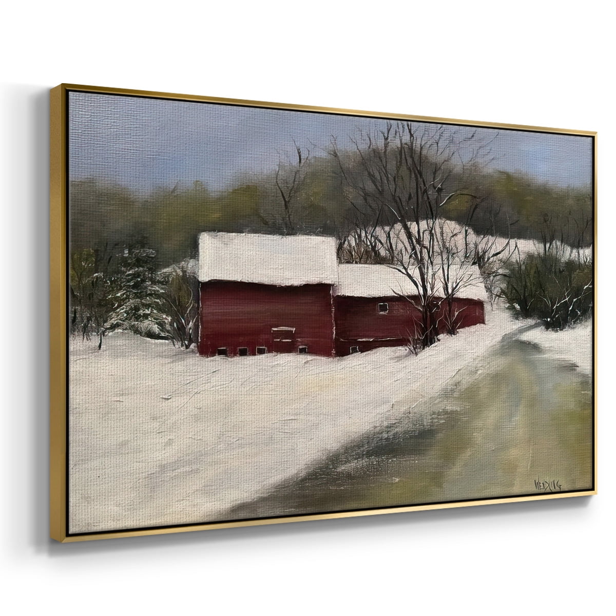 Winter Homestead II - Framed Gallery Wrapped Holiday Canvas - 17 x 25 - Gold Frame