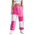 thumbnail image 2 of Costeam Womens Block Color Patchwork Jogger Sweatpants Elastic Drawstring Waist Tapered Jogging Pants Soft Warm Knit Casual Bottoms with Side Pockets Contrast Panel Fall Winter Trousers, 2 of 6