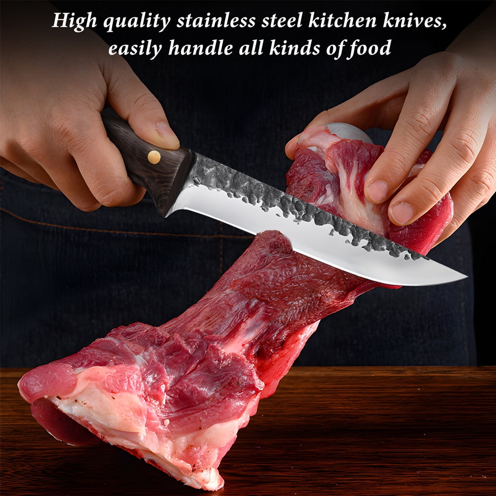 8PCS Butcher Knife Set, Hand Forged Chef Knife & Meat Cleaver Knife Set for Home, Outdoor Cooking, Camping