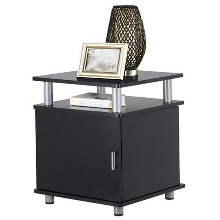 Yaheetech Black Wood End Tables Bedroom Nightstands Bedside Storage Cabinet with Door and Shelf
