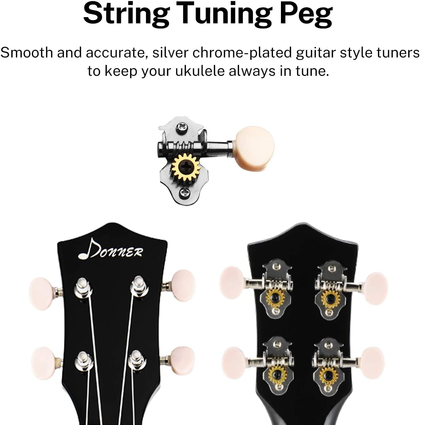 Donner Beginner Ukulele Kit Kid Adult Pro Ukulele Bundle 21", Gift for Christmas, Rainbow Series-Black Color DUS-10D