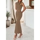 thumbnail image 4 of Conjunto de Falda PRETTYGARDEN Top Corto Fruncido Falda Larga Maxi Caqui M, 4 of 8