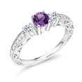 thumbnail image 2 of Gem Stone King 925 Sterling Silver Purple Amethyst and White Topaz 3-Stone Women Engagement Ring (0.89 Ct, Size 5), 2 of 4