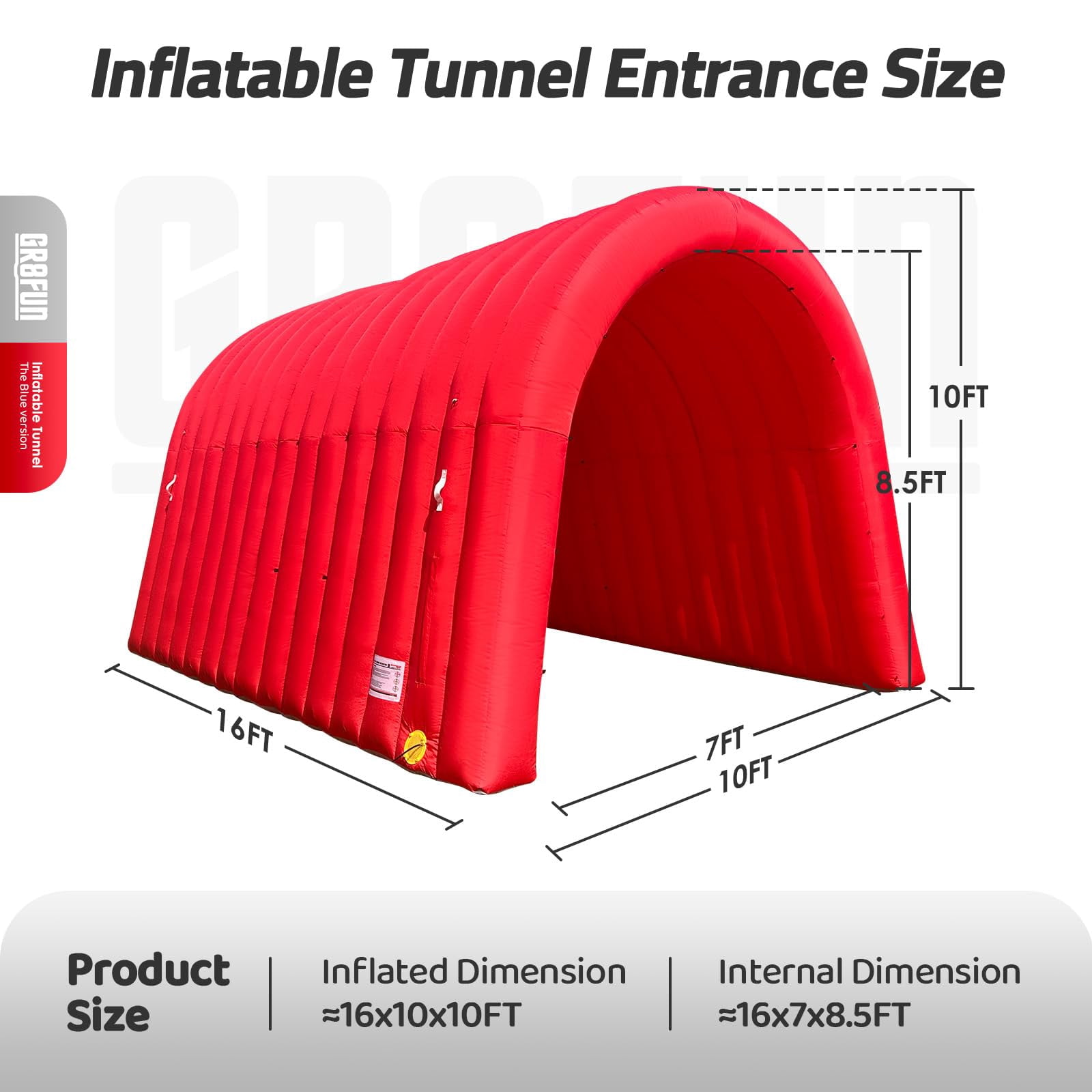 Inflatable Sports Tunnel Entrance 16x10x10FT Red, Built-in Blower – Event Inflatable Tunnel Tent for Team Intros, Business Promotion, Trade Shows, Advertising & Exhibitions