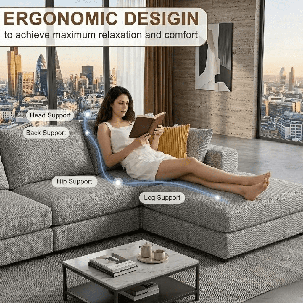Howcool Cloud Couch Modular Sectional Sofa 6 Seat 160" U Shaped Convertible Couch Chenille Thick Cushion with 2 Storage Ottomans and Toss Pillows Washable Removable Cover for Living Room,Light Gray