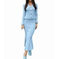 thumbnail image 3 of Women 2 Piece Sweater Sets Long Sleeve Ruffle Knit Sets Button Down Cardigan and Midi Skirt Winter Sets Blue XL, 3 of 9