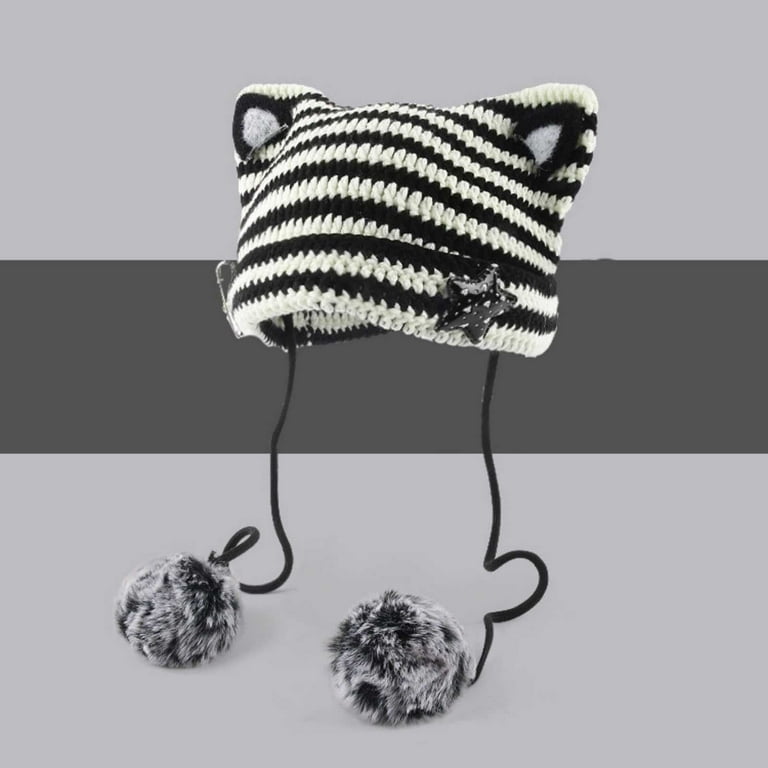 GZWYHT Beanies,Beanie Hats Women Cat Ear Hat With Pom Poms