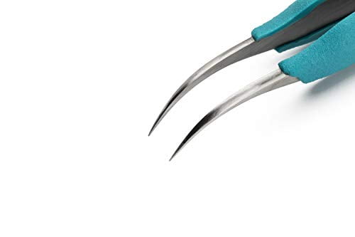 erem e7sa stainless steel curved micro point anti magnetic ergonomic tweezer, 5" overall length