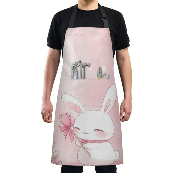 Cute Bunny Chef Kitchen Apron with Pockets for Women Waterproof Aprons for Cooking Baking