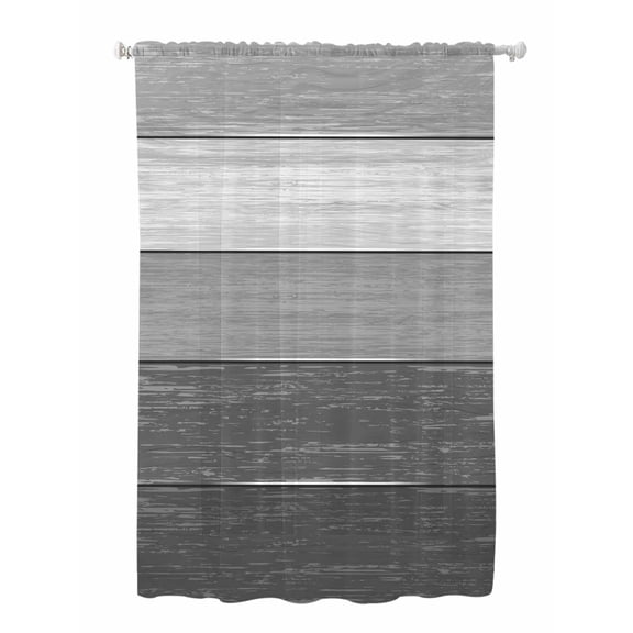 Sheer Curtains 72 Inches Long, Grey Ombre Semi Sheer Curtains Light Filtering Window Treatment, Farmhouse Vintage Wooden Grain Texture Privacy Voile Drapes for Living Room Bedroom 52x72 Inch