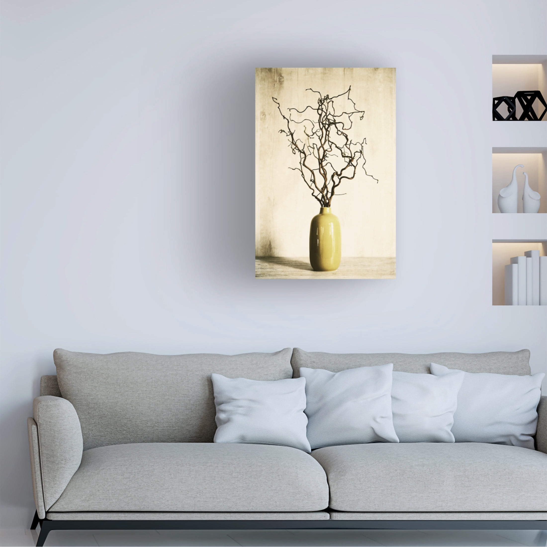 Canvas Wall Art - Tom Quartermaine 'Twigs in Yellow Vintage Style' Wall Art for Living Room, Bedroom, or Office Décor by Trademark Fine Art - 12 x 19 Inches
