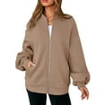 thumbnail image 2 of Women'S Fall Fashion Oversized Sweatshirt Jackets with Zipper Casual Long Sleeve Outerwear Winter Outfits Khaki L, 2 of 9