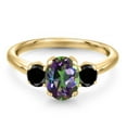 thumbnail image 3 of Gem Stone King 2.12 Ct Oval Green Mystic Topaz Black Diamond 18K Yellow Gold Plated Silver Ring, 3 of 6