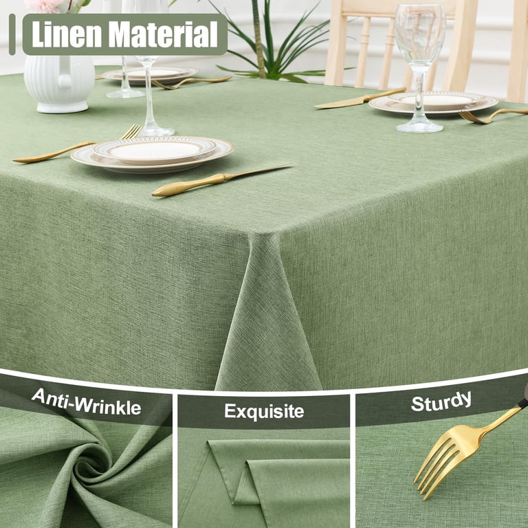 decorUhome Linen Tablecloth, Stain Resistant, 52x70, Sage photo 2