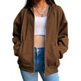 thumbnail image 3 of Chandail à Capuchon à Fermeture Éclair en Mélange de Coton Uni pour Femmes, Chandail en Molleton Femme, Veste Ample, Café, 2TG, 3 of 7