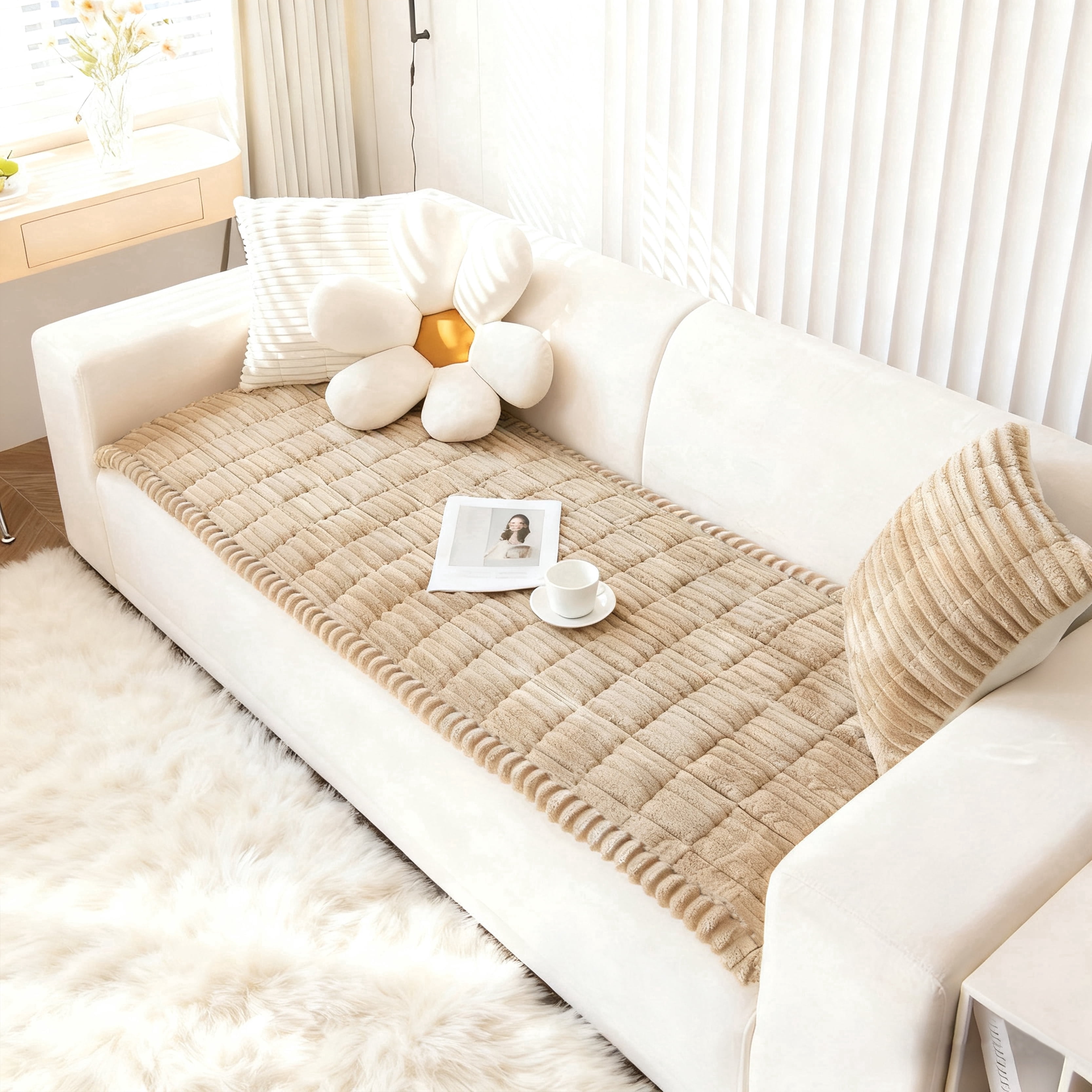 ORGOWEL Couch Cover Sofa Cover Non Slip Fuzzy Couch Covers for Dogs Washable Thick Soft Sofa Slipcovers Cushion Pet Friendly Furniture Protector(Brown,27.5"x70.8"）