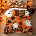 thumbnail image 2 of Erosebridal Halloween Boo Bed Spread Queen, Ghost Leopard Print Bow Queen Coverlet Set, Orange Brown, 3 Pieces, 1 Quilt and 2 Pillowcases, 2 of 7