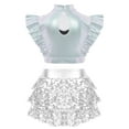 thumbnail image 2 of Doomiva Kids Girl's 2 Pcs Hip Hop Jazz Dance Outfits Sequin Metallic Crop Tops and Culottes Skirts Set Ballet Dancewear Silver 16, 2 of 4