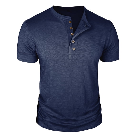 Lzobxe Mens T-Shirts Summer Solid Color Casual Short Sleeved Round Neck Button,Size S-4XL