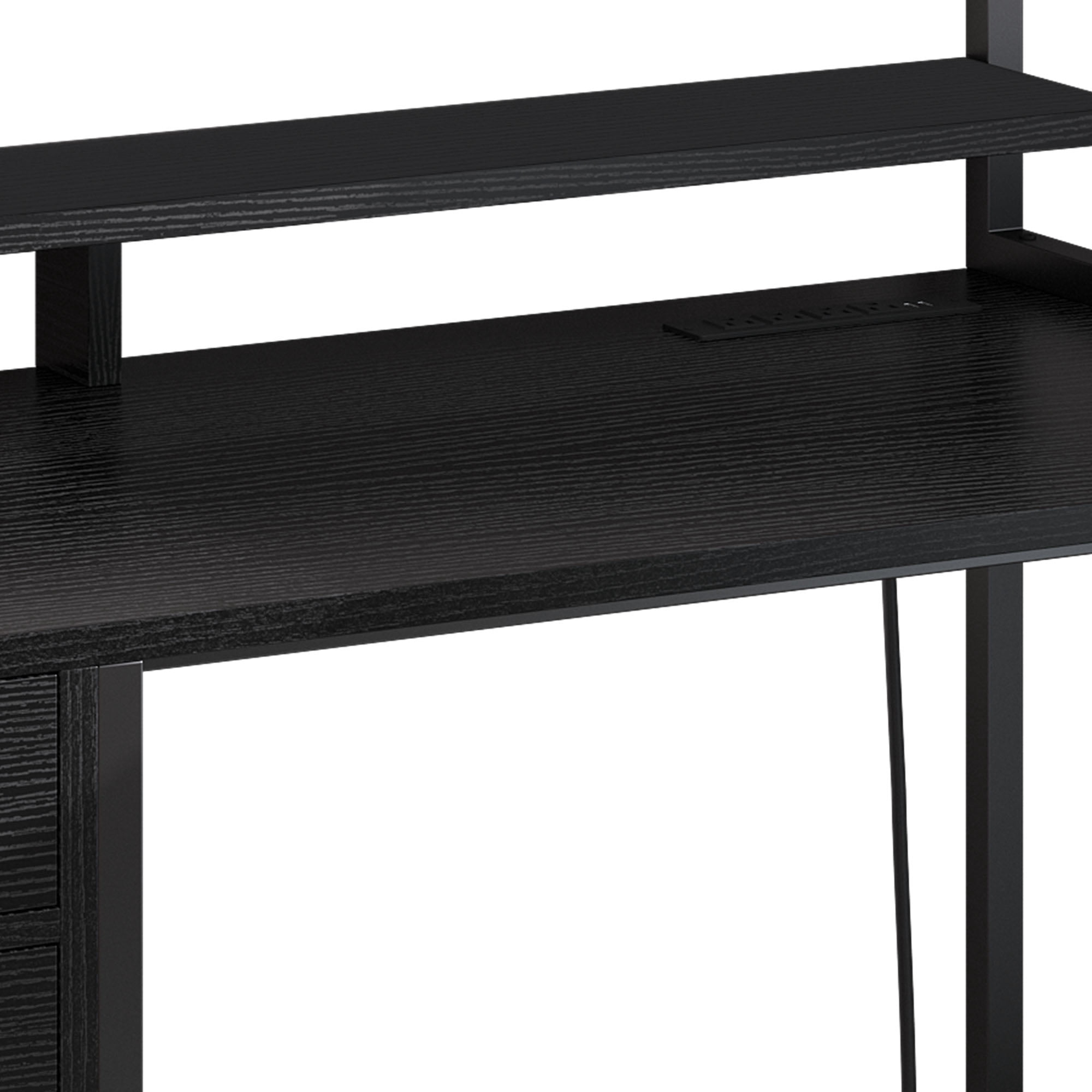 Uforic Computer Desk with Hutch& Led Light, Gaming Desk with Power Outlets, Home Office Desk, Black
