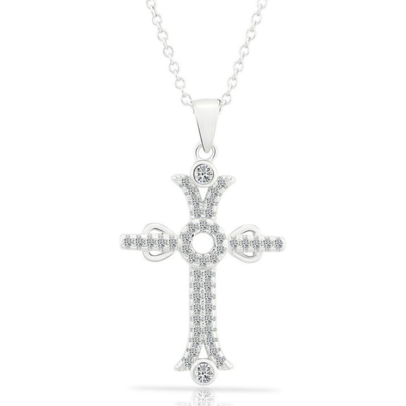 Tilo Jewelry .925 Sterling Silver Cross Pendant Necklace with Cubic Zirconia CZ Stones | 18 Inch | Women & Unisex