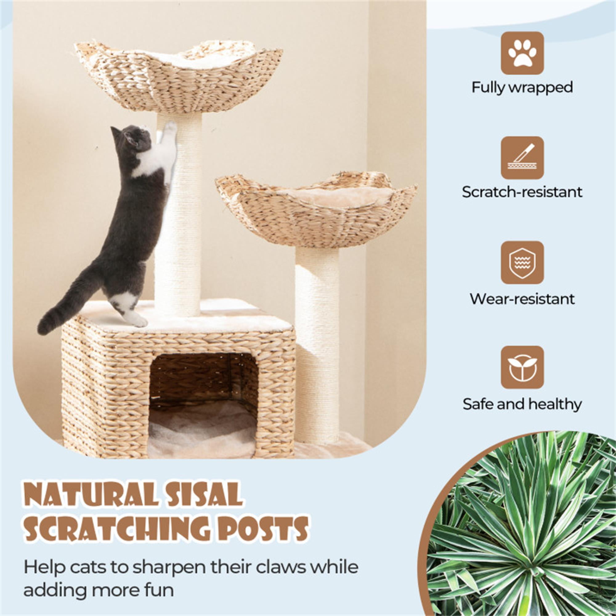 Kadyn 48" Modern Cat Tree Tower for Indoor Cats w/Natural Sisal Scratching Posts, Hand-Woven Condo and Top Perch, Cat Tree House for Kittens Climb Play, Beige