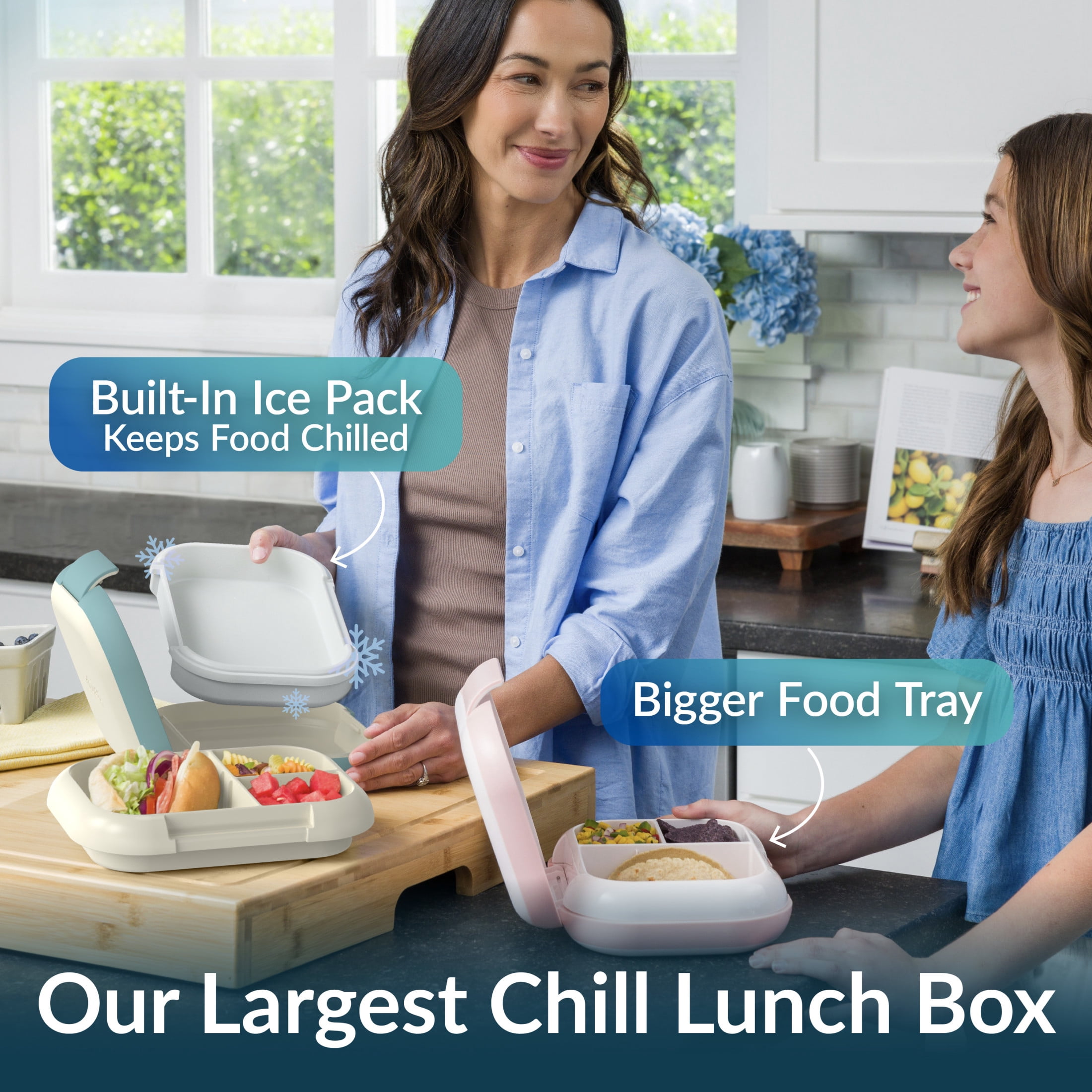 Bentgo Chill Max Leak-Proof XL Lunch Box - Included Ice Pack Keeps Food Cold; 5-Cup Capacity for Adults & Ages 8+, 3 or 4 Compartment Bento Box, BPA-Free, Dishwasher Safe (Bone & Glacier Blue)