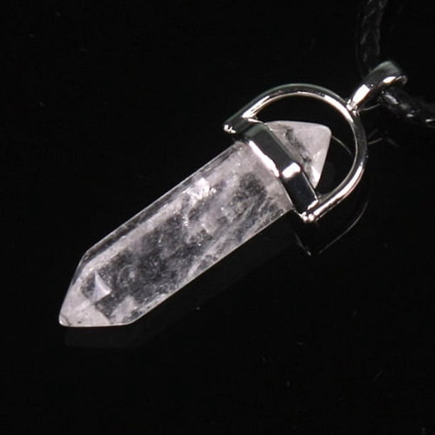 Colgante de punta de cuarzo, piedra natural, cristal, ágata, bala, hexágono, collar con poste colgante