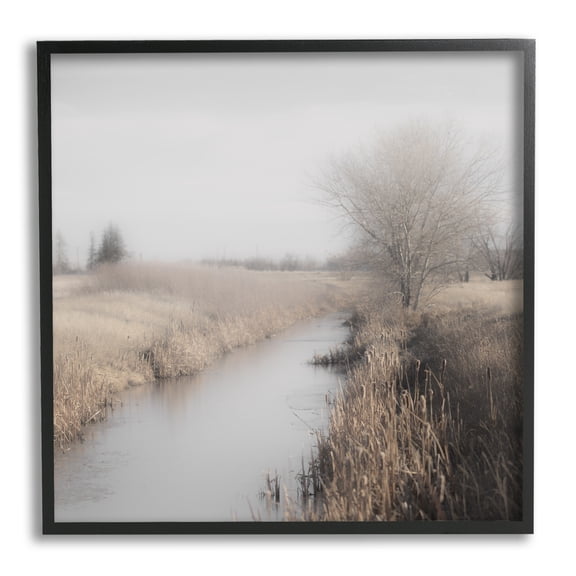 Stupell Industries Quiet Stream Rural Grassland Landscape Photography Black Framed Art Print Wall Art