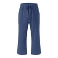 thumbnail image 4 of Women Casual Capris Straight Leg Drawstring Elastic Waist Linen Pants with Pockets, 4 of 5