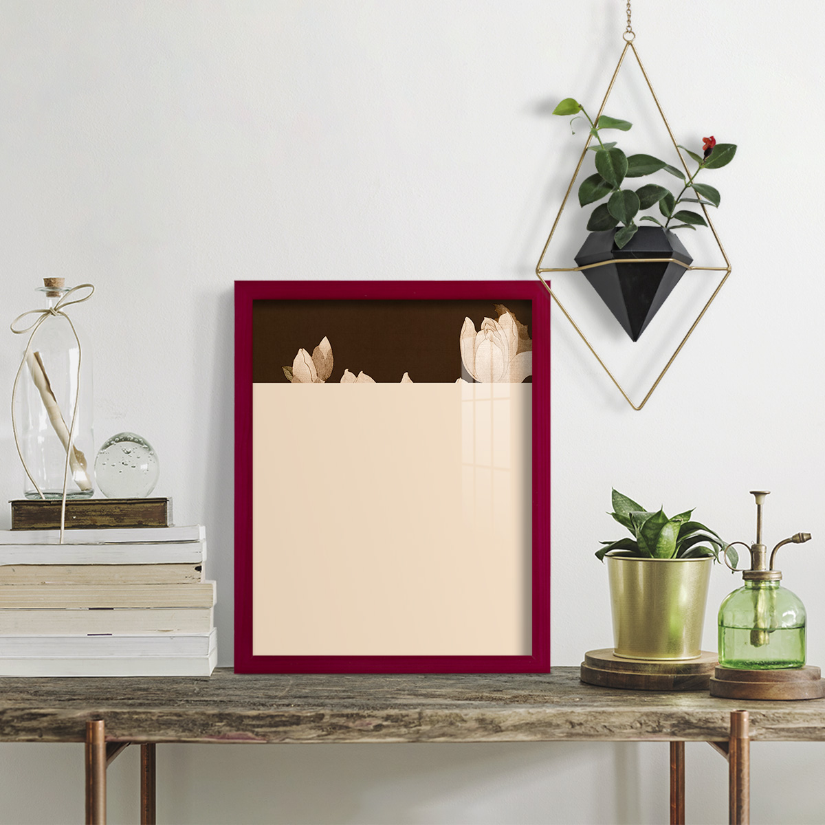 Asian Brocade II - Framed Print w/glass - Cherry Red