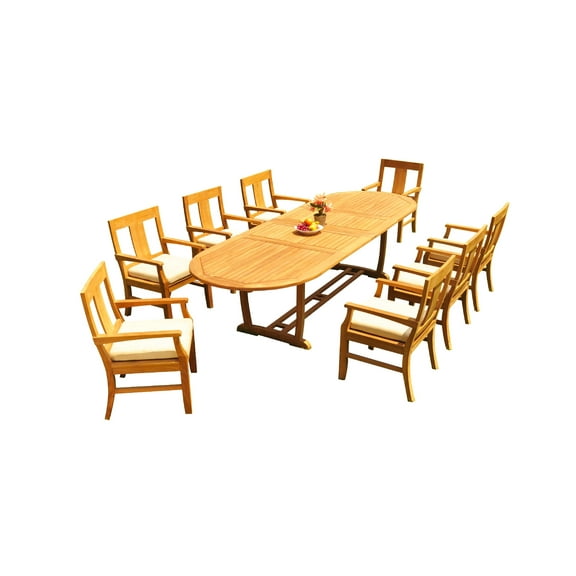 Grade-A Teak Dining Set: 8 Seater 9 Pc: 118" Mas Oval Trestle Leg Table And 8 Osborne Arm Chairs Outdoor Patio WholesaleTeak #51OS1709