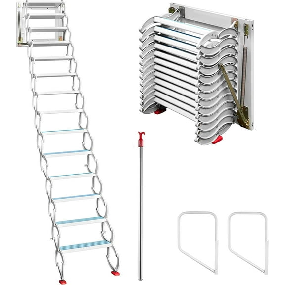Telescopic Folding Ladder 3.5M White Wall-Mounted Aluminum-Magnesium Material
